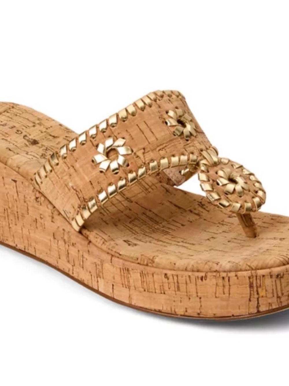Jack Rogers Cork Wedge Thong Sandals with Gold Accents